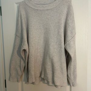 Aerie Light Gray Women's Waffle Crew Neck Sweater